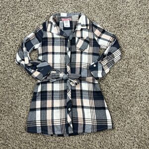 2 Hip Girls Sz 7 Gingham Plaid Long Sleeve Button Up Belted Dress Blue Pink